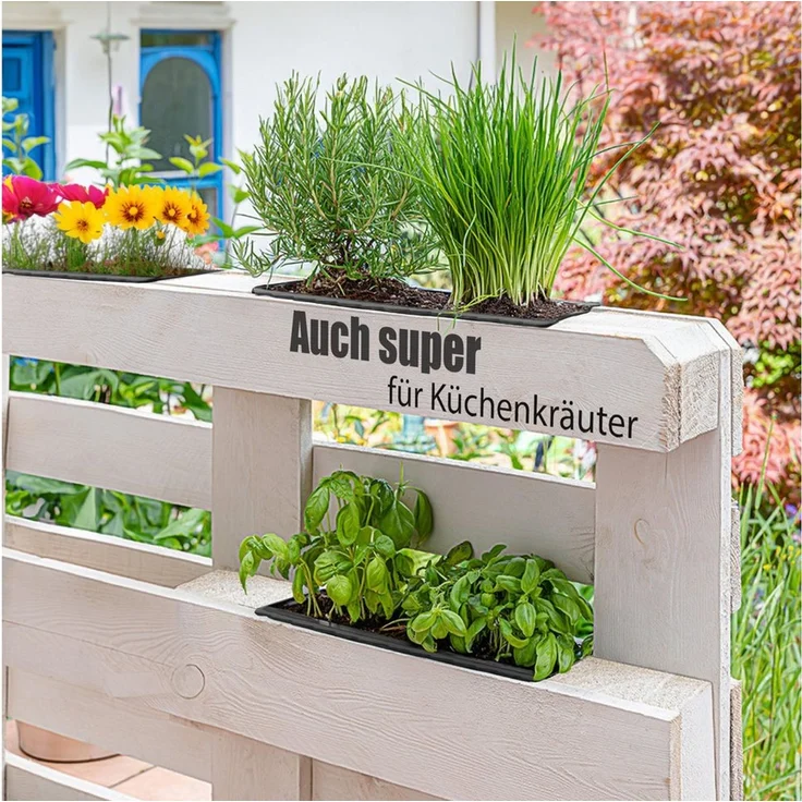 BigDean 6 Stück Paletten Blumenkästen Einsatz in Anthrazit – Pflanzkasten zum Bepflanzen & Dekorieren – Balkonkasten für Kräuter, Blumen & Pflanzen – UV-stabiler & wetterbeständiger Kunststoff – Bild 3