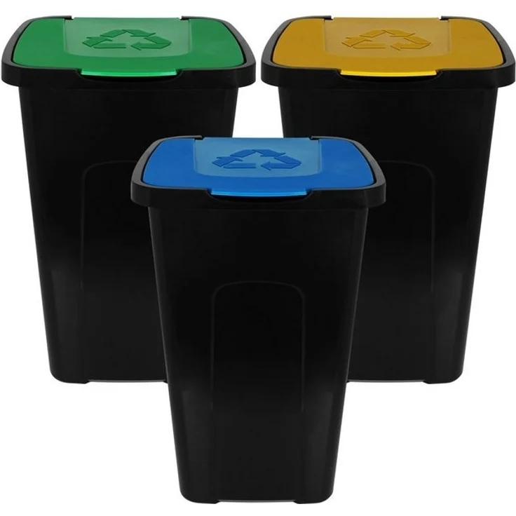 Centi Mülleimer Abfalltonne Recycling 50L - 3er Set, Abfallsammler Mülltonne Mülltrenner Mülltrennsystem Trennsystem – Bild 4