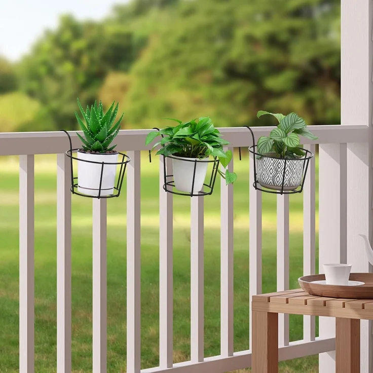 Balkon Blumen Topf Halter, 5 StüCk, Eisen, Platzsparend, Schwarz – Bild 4