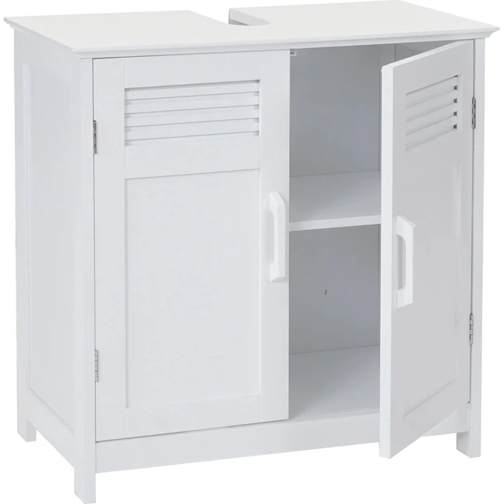 MCW Waschbeckenunterschrank A85, Weiß, mit 1 Staufach und höhenverstellbarem Einlegeboden, aus MDF und Bambus, Maße 60x60x30 cm