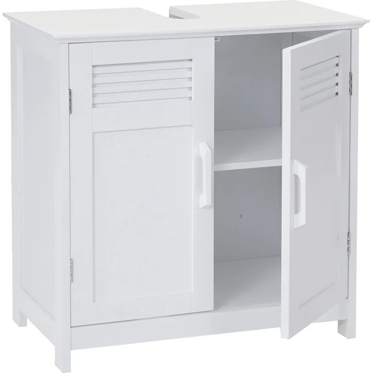 MCW Waschbeckenunterschrank A85, Weiß, mit 1 Staufach und höhenverstellbarem Einlegeboden, aus MDF und Bambus, Maße 60x60x30 cm