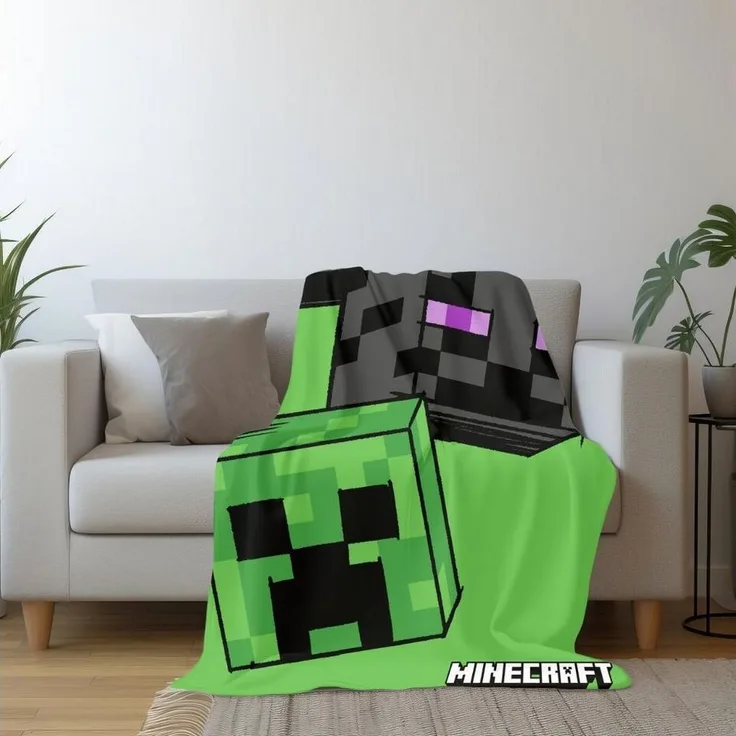 Kinderdecke Minecraft Gamer Decke, Polyester, 100x150 cm Creeper Design, Minecraft