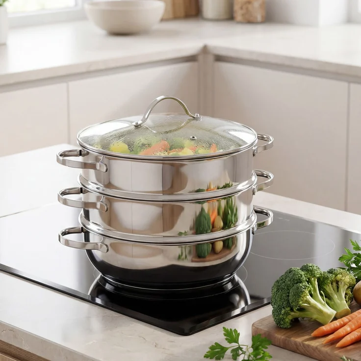 GRÄWE Dampfgarer/Servierpfanne 28 cm mit zwei Dampfeinsätzen, Serie Pro-Line – Bild 4