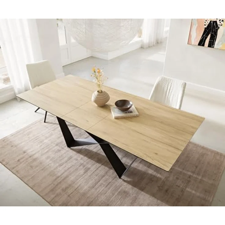 Esstisch Edge 180-220x100 Keramik Laminam® Sabbia Eichefarbig Spider Flachstahl Schwarz ausziehbar – Bild 6