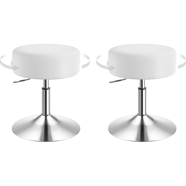 WOLTU Design Hocker mit Hebel, 2er Set, stufenlose Höhenverstellung, verchromter Stahl, Antirutschgummi, pflegeleichter Kunstleder, gut gepolsterte Sitzfläche, Weiß