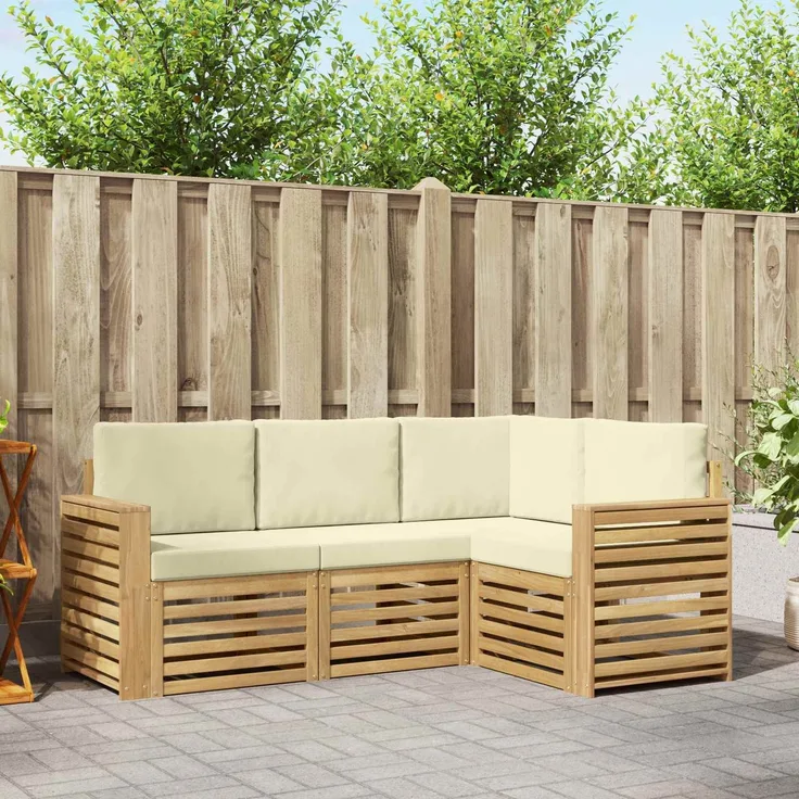 vidaXL Outdoor-Sofagarnitur 4 Stk. Weiß und Creme Polyester 3391760