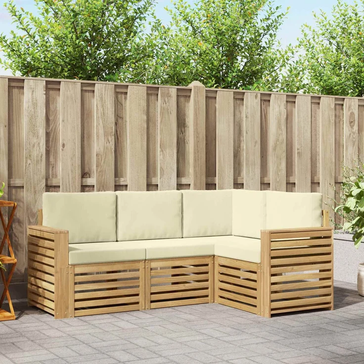 vidaXL Outdoor-Sofagarnitur 4 Stk. Weiß und Creme Polyester 3391760 – Bild 1