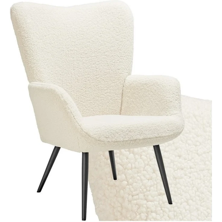 tectake Relaxsessel Sessel Hygge gepolstert, Bouclé-Stoff, Belastbarkeit 150 kg, Ergonomische Rückenlehne und Armlehnen für höchsten Komfort – Bild 4