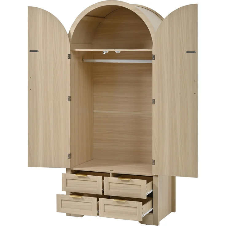 DESVIAE Garderobenschrank Eiche aus MDF – 80x180x50 cm – Rattantüren, Schubladen – Bild 8