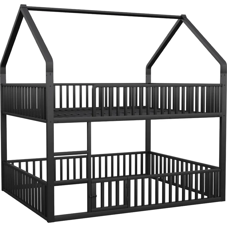 Bett 140x200 cm in Hausform aus Metall mit Tür und Sicherheitsgeländern – kindgerechtes Etagenbett – Bild 10
