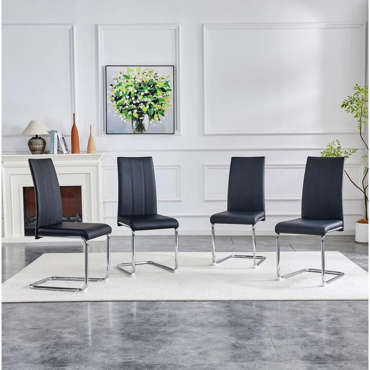 Esszimmerstuhl aus PU-Leder mit Metallgestell, 54,5x43x99 cm, schwarz – Bild 3