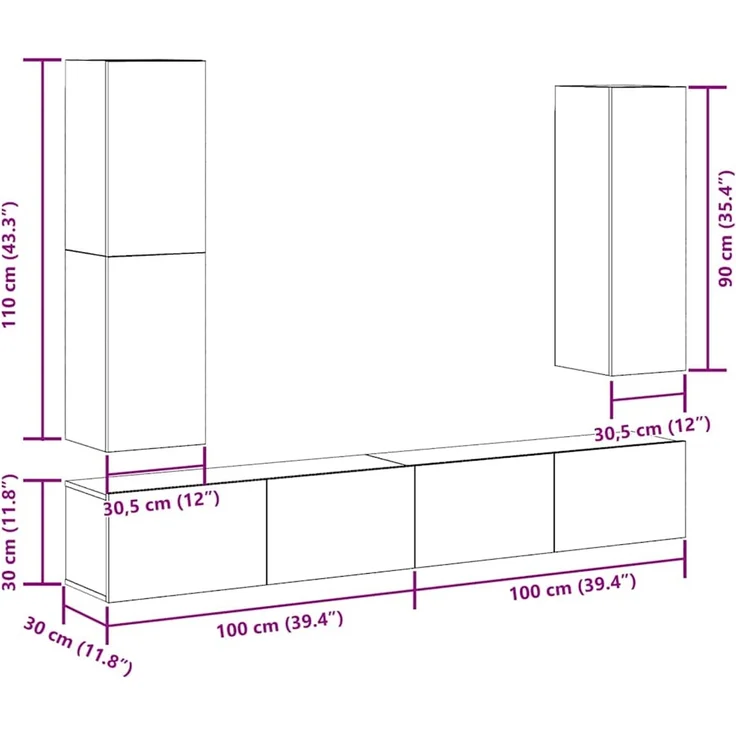 vidaXL 4-tlg. TV-Schrank-Set Wandmontage Artisan-Eiche Holzwerkstoff 3329154 – Bild 11