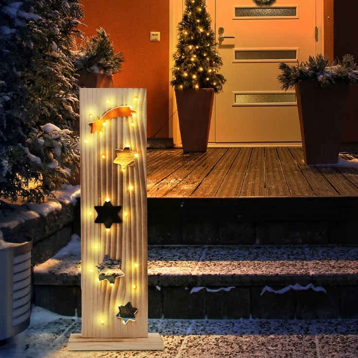 LED Weihnachtsdeko, Sternenmuster, Holz Kiefer, H 60 cm – Bild 2