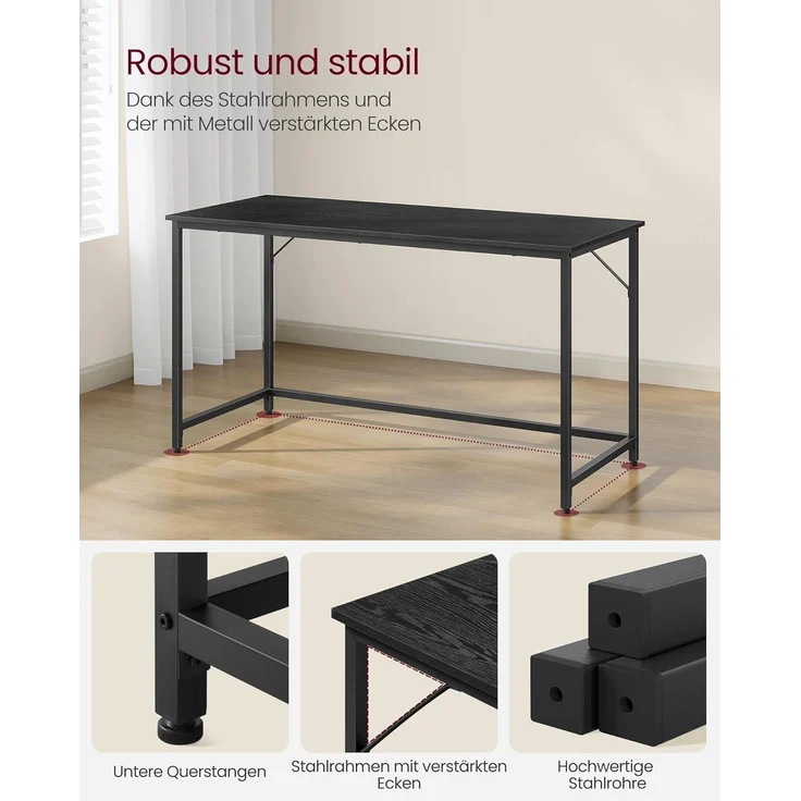 Vasagle Schreibtisch, Industrie-Design, Stahl, ebenholzschwarz-tintenschwarz, 140 x 60 x 76 cm – Bild 3