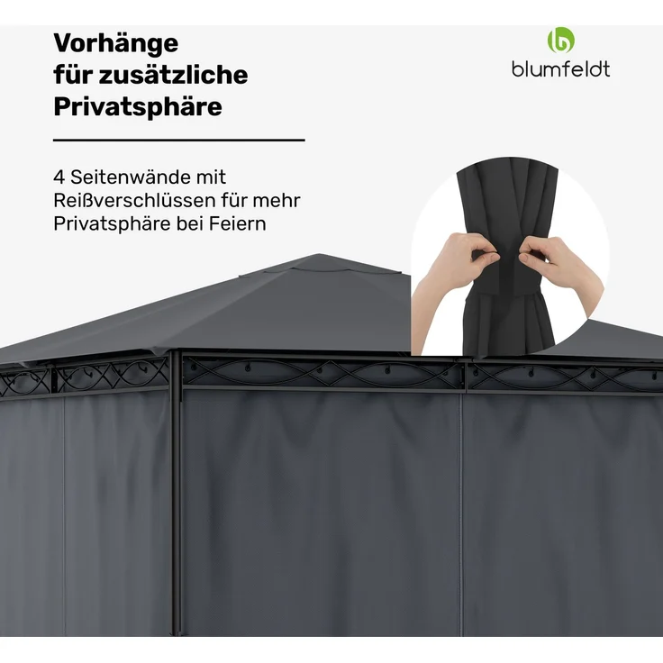 Blumfeldt Mondo - Pergola Partyzelt Gartenzelt Gazebo, Größe: 2,95 x 2,6 x 2,95 m (BxHxT), 4 Seitenteile, EasyMount Concept, Witterungsschutz: UV / Wind / Regen, beige – Bild 7