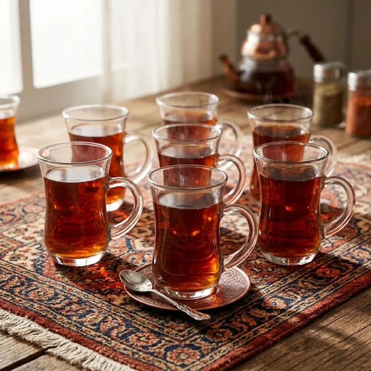 Gläser Set mit Henkel, 6-teilig - 130 ml, für Tee, Kaffee & Getränke – Bild 3