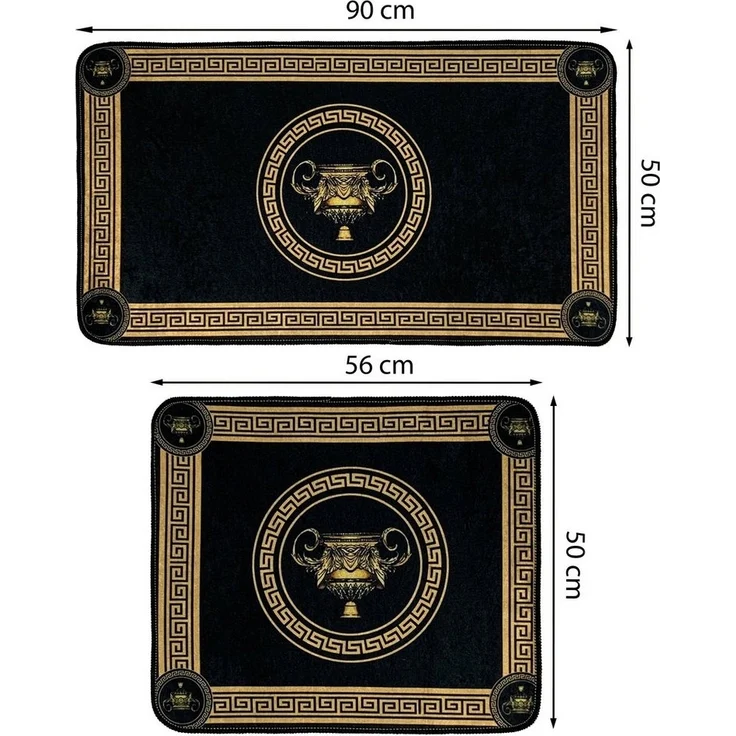 Belle Arti Badematte Luxus Badvorleger Duschvorleger Badteppich Antirutsch schwarz gold, rutschhemmend, antirutsch, fußbodenheizunggeeignet, strapazierfähig, rutschfest, pflegeleicht, Polyester, Badematte Set Löwe Amphore Krone, rutschfest, weich, saug... – Bild 2