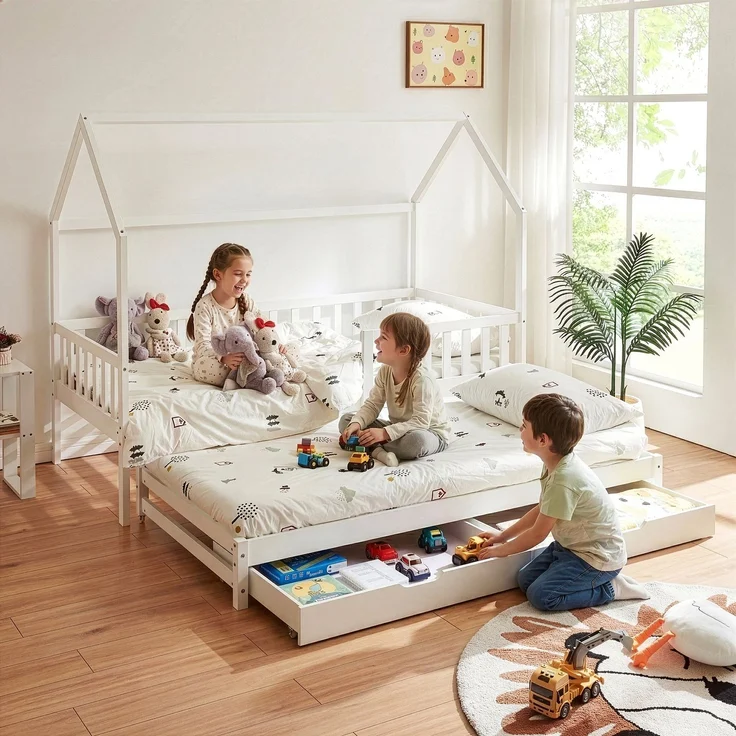 Doppel-Kinderbett Aarghonmaa 90x200 cm Kiefernholz Weiß [en. casa] – Bild 5