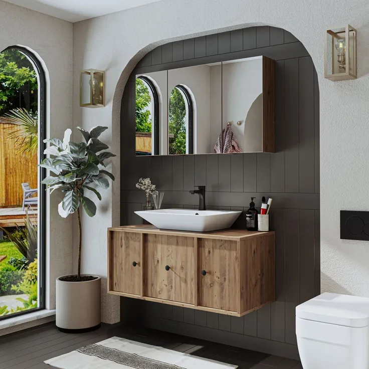 Skye Decor '2556' Badmöbel-Set mit Waschbecken & Spiegel (2-teilig), Atlantik-Kiefer, 105 x 56,5 x 45 cm