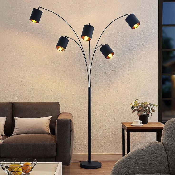 Lindby Stehlampe Abiram, LED, Metall, Schwarz IP20, 5x8 W LED – Bild 2