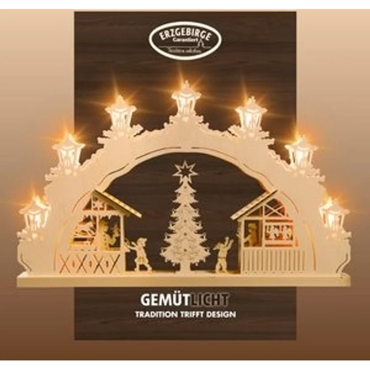 Weigla LED Schwibbogen Weihnachtsmarkt, Lichterbogen aus Holz, NATUR, Made in Germany (1-tlg), Erzgebirge garantiert, Weihnachtsdeko Innen, Weihnachtsbeleuchtung – Bild 6