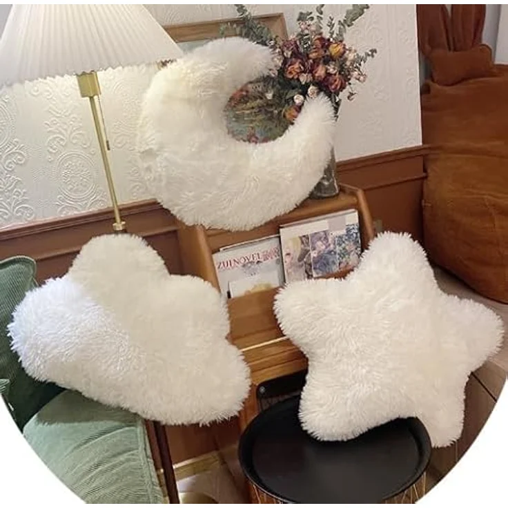 Kuschelkissen Kinder Sternkissen Weiche Flauschige Sterne Mond Wolke Kuschelkissen Sofakissen Plüsch Kissen Dekokissen für Kinderzimmer Schlafzimmer Deko (Wolkekissen) – Bild 3