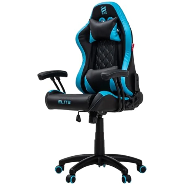 ELITE Pulse - Gaming Stuhl für Kinder - Kunstleder - Ergonomisch - Racer - Drehstuhl - Chair - Bürostuhl - Schreibtischstuhl - Gamer-Design (Schwarz/Blau) – Bild 2