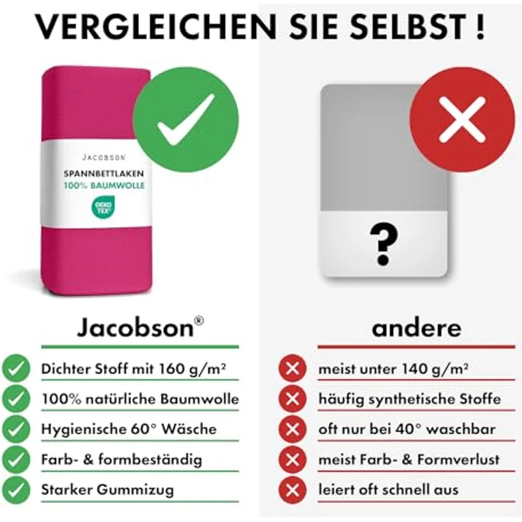 Jacobson Spannbettlaken aus 100% Baumwolle, Jersey Bettlaken 160 g/m², Spannbetttuch mit Gummizug, OEKO-TEX®, pflegeleicht, viele Farben – Bild 6