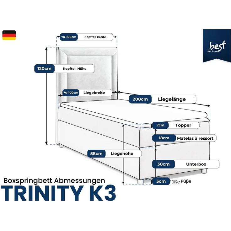 Best For Home Trinity K3 Single Bed Box Spring Bed with Bonnell Spring Mattress – Bild 3