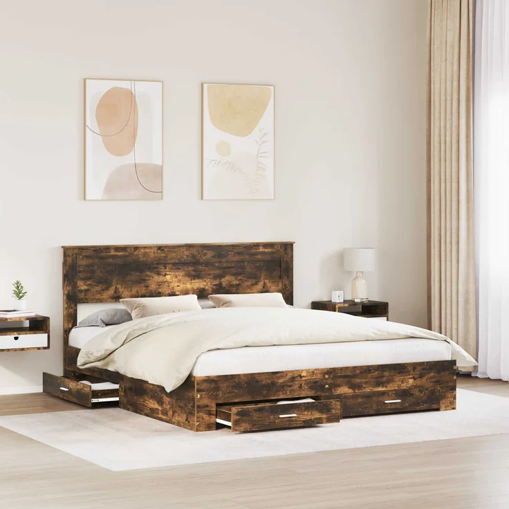vidaXL Bettrahmen Geräucherte Eiche 200 x 200 cm Holzwerkstoff 3409956 – Bild 2