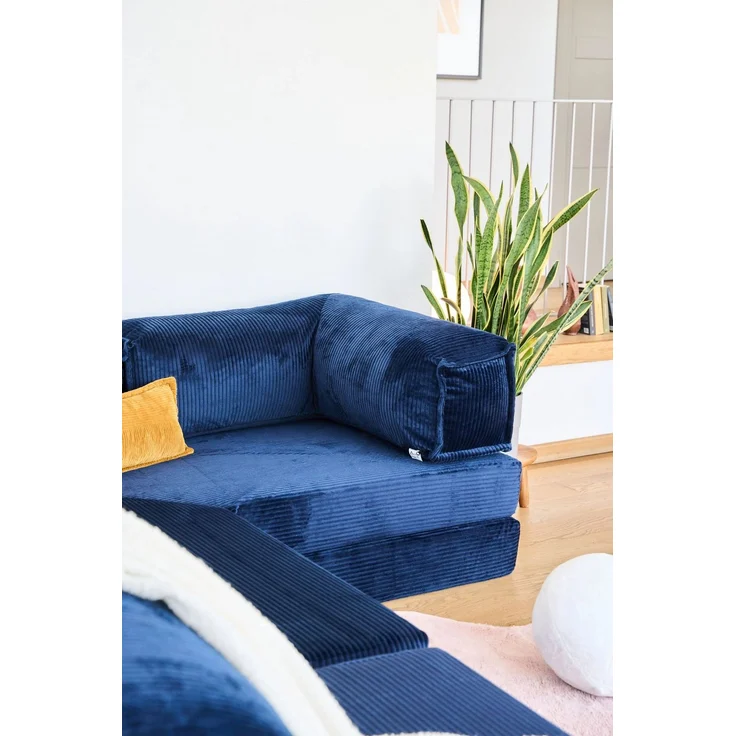 Ecksofa mit Schlaffunktion, Marineblau, 300 cm | Bezug aus 100% geripptem Plüsch, Abnehmbarer Bezug, 4 Kissen inklusive | Pfotenfreundlich & rutschfest – Bild 10