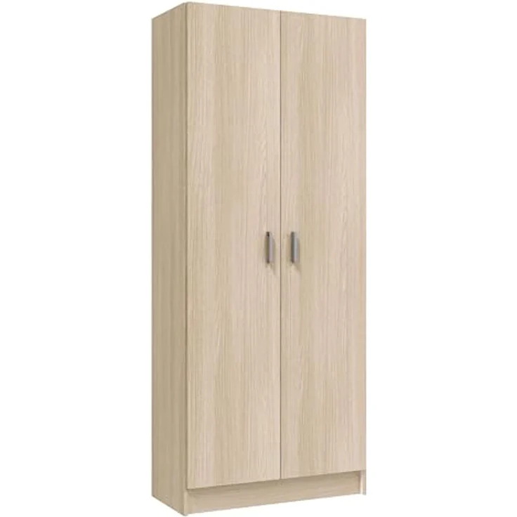 Mehrzweck-Kleiderschrank mit zwei Flügeltüren und zwei höhenverstellbaren Einlegeböden, Eichenfarbe, 73x37 x H180 cm – Bild 2