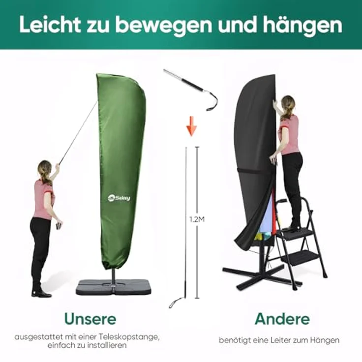 Sekey Schutzhülle für Ampelschirm / Sonnenschirm, Abdeckhauben für Sonnenschirm | 265×48/70 cm – 100% Wasserdichter Polyester, UV-Beständig – Bild 5