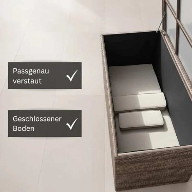RS Trade 'Sienna' XL Kissenbox mit Doppel-Hubautomatik und Innenverkleidung, ca. 650 Liter, Polyrattan java braun, 60 x 73 x 155 cm – Bild 4