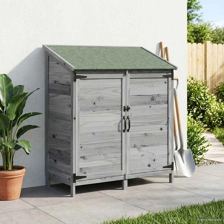 vidaXL Gartenschuppen Grau 106,5 x 56 x 113,5 cm Massivholz aus Fichte 42033442 – Bild 3