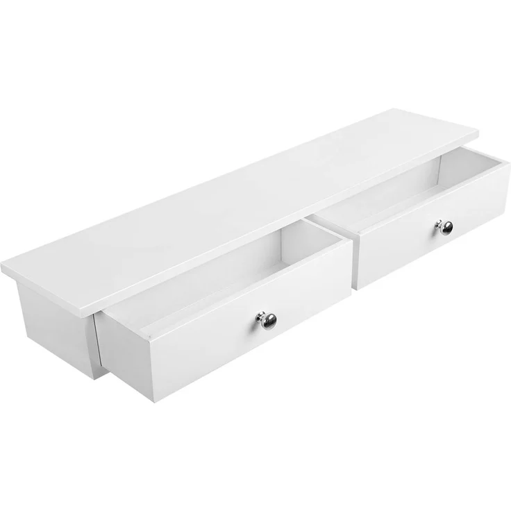 Wandregal mit 2 Schubladen Wandschublade Schweberegal aus MDF-Platte Wandschrank Weiß LWS65WT – Bild 4