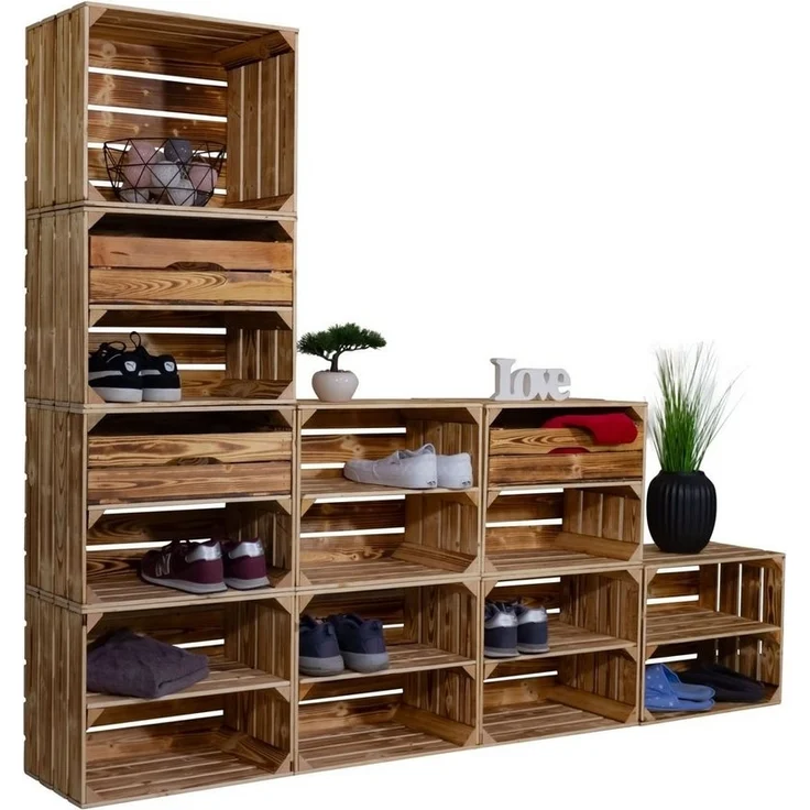 Kistenkolli Altes Land Allzweckkiste Schuhregal mit 17 Ebenen Schuhschrank, Schuhaufbewahrung, Schuhorganiz (Spar-Set) – Bild 5