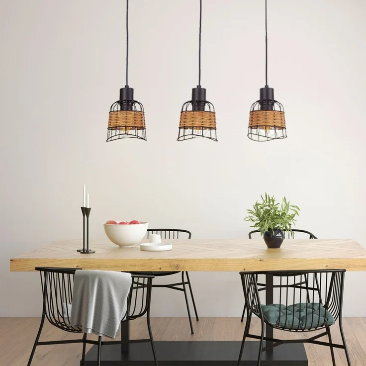 Hängeleuchte, Käfig-Design, Metall, Rattan, B 57 cm – Bild 5