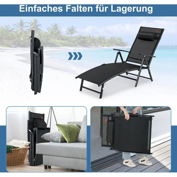 COSTWAY Gartenliege Sonnenliege, klappbar, 7-fach verstellbar, mit Kopfstütze – Bild 3