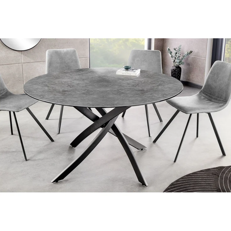 Design Esstisch AMICA 120cm anthrazit Beton-Optik Keramik schwarzes Metall-Gestell – Bild 3