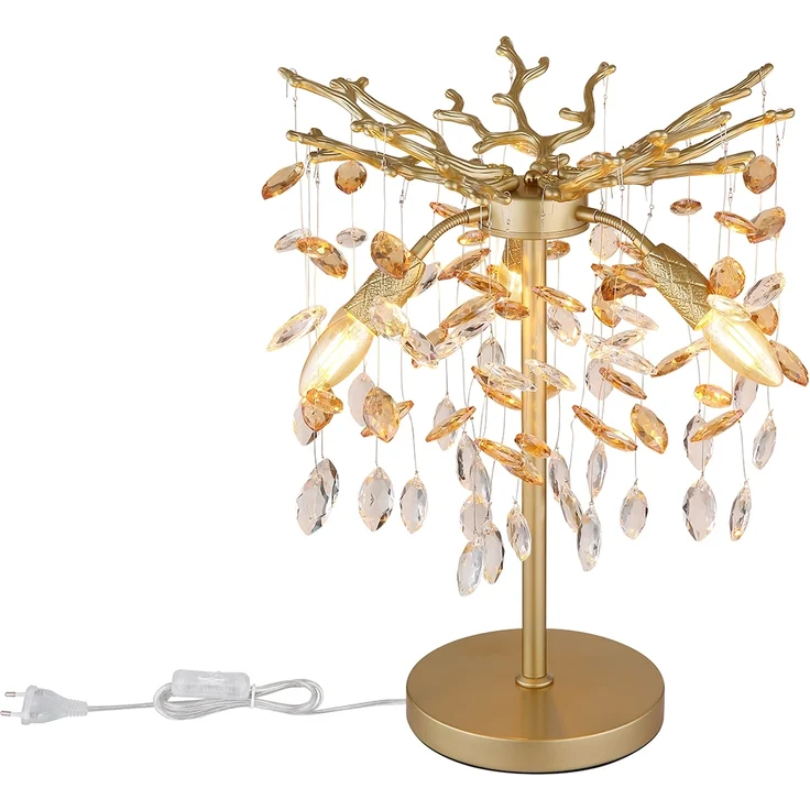 Ausgefallene LED Tischlampe Gold mit Glas Kristall 2-farbig, Höhe 50cm – Bild 2