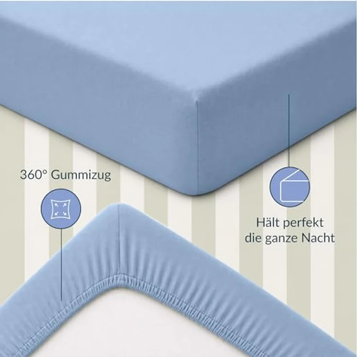 Twinzen Spannbettlaken Baumwoll-Jersey 90x200 Hellblau Steghöhe 30 cm – Bild 5