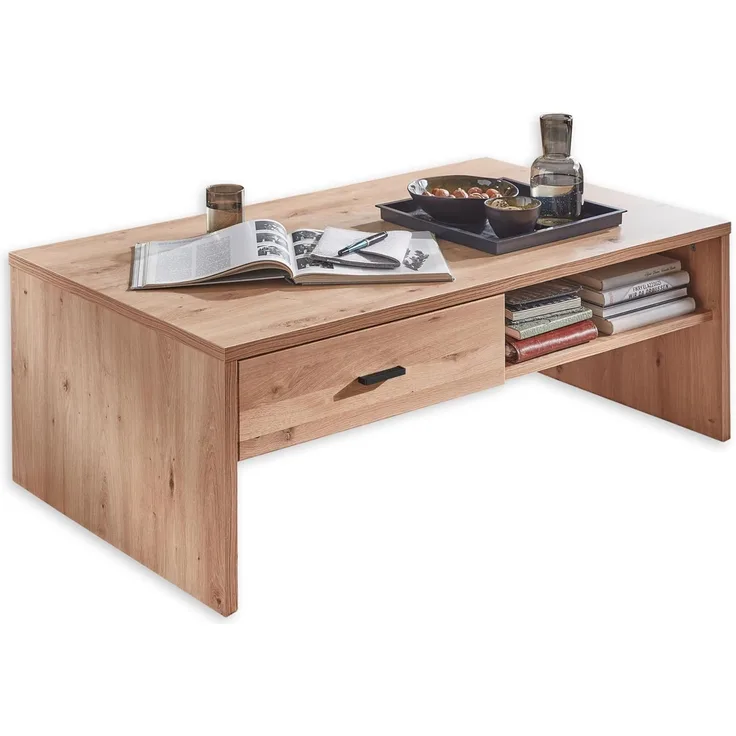 Couchtisch in Altesche massiv, Old Artisan Oak Optik FSC-zertifiziert - Moderner Sofatisch mit Schubladen & Ablage für Ihren Wohnbereich - 110 x 40 x 65 cm (B/H/T)