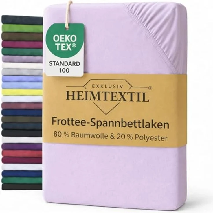 EXKLUSIV HEIMTEXTIL Frottee Spannbettlaken 200 x 220 cm Flieder 80% Baumwolle 20% Polyester Öko - Tex Zertifiziert Bed-Sheet Bettlaken Spannbetttuch Topper Leinentuch – Bild 1