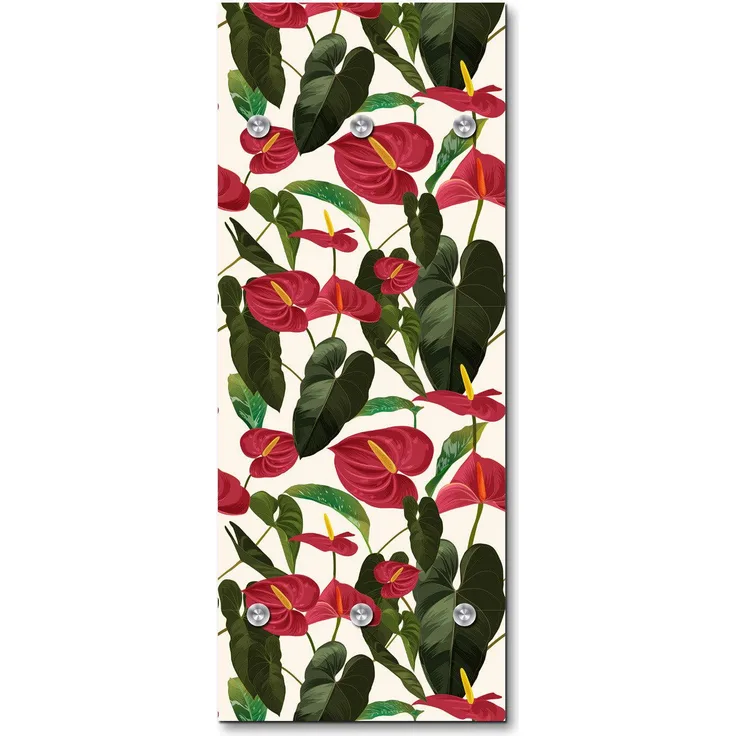 Queence Garderobe - "Anthurium" Druck auf hochwertigem Arcylglas inkl. Edelstahlhaken und Aufhängung, Format: 50x120cm