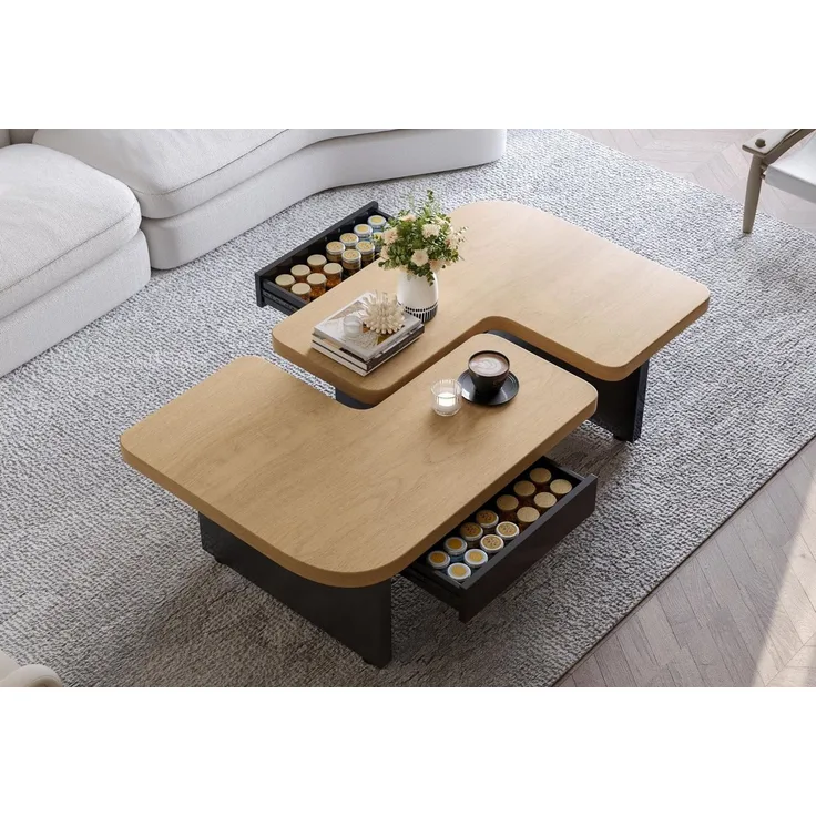 LVHOM Couchtisch 135x60cm/90x90cm ÖKO Modern Modular 2-in-1 mit Beleuchtung (Sachlichkeit + Innovation, Technische Details in Kurzform, Umweltbewusstsein, Wertige Materialassoziation, mehr in 1 Design trifft intelligente Raumtransformation), Rückseitig...