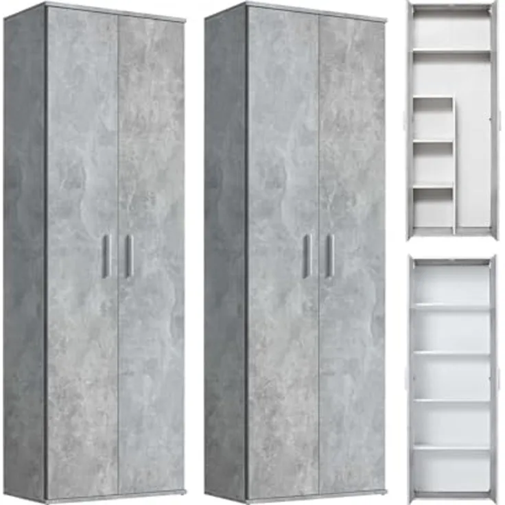 mokebo® Mehrzweckschrank Set 2-teilig 'Die Allzweckwaffe', Schrank-Set mit Aktenschrank & Besenschrank in Betonoptik BZW. Grau, auch als Moderne Wohnwand