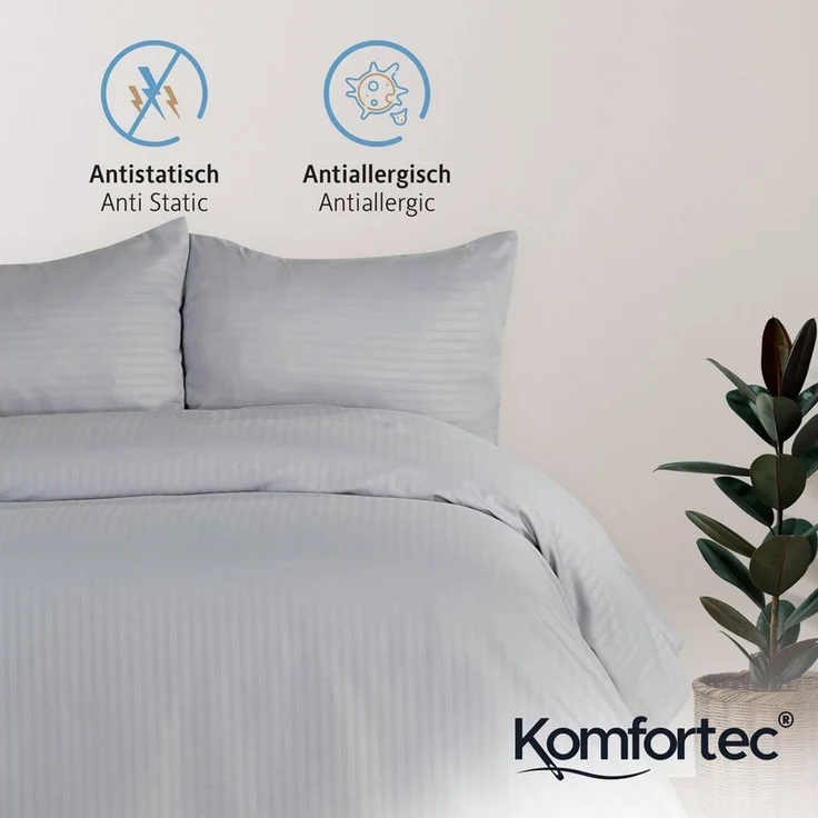 Komfortec Deluxe Bettwäsche 200x200 3 teilig Grau - Bettbezug 200x200 Set mit Kissenbezüge, Bettwäsche-Sets 200x200 aus Mikrofaser mit Reißverschluss Weich und Bügelfrei, Grau – Bild 3