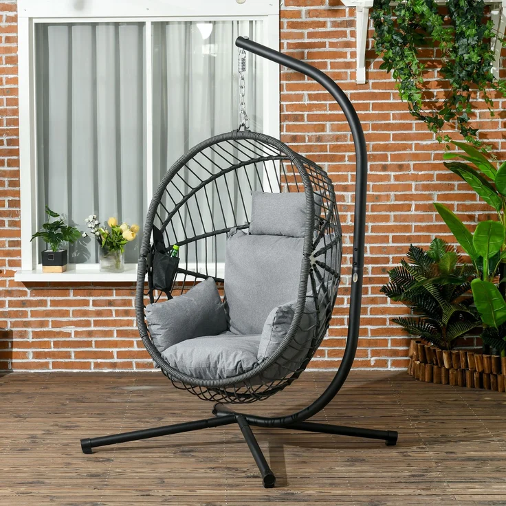 Outdoor Hängesessel Hängesessel, inkl. Polster, Egg-Chair, 120 cm x 106 cm x 188 cm, Grau--Grau--188x106x120cm--YOUDENOVA – Bild 3
