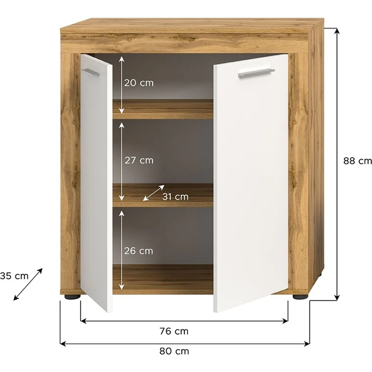 xonox. home Wohnen Jam X8BK6T20 Highboard Hochkommode Wohnzimmerschrank Hochschrank in Wotan Eiche Melamin und weiß Melamin, ca. B/H/T: 80 x 88 x 35 cm – Bild 6
